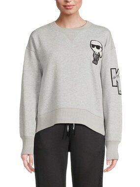NWT Karl Lagerfeld Paris Karl Patch Light Grey Sweatshirt Medium MSRP $109